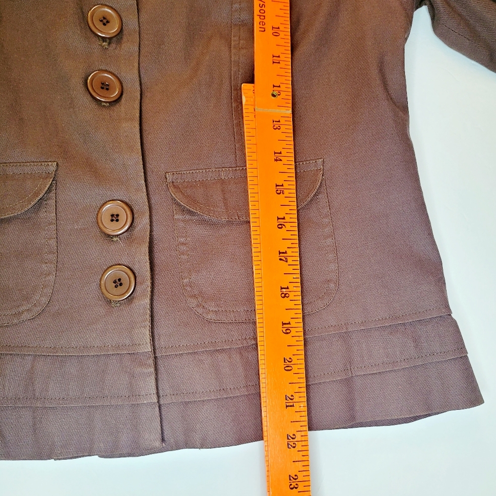 Vintage R.Q.T Jacket Linen Cotton Women Medium Lined Brown Buttons Collared Fall - Picture 7 of 11